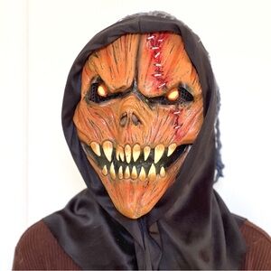 Adult Orange Pumpkin Monster Mask with Hood